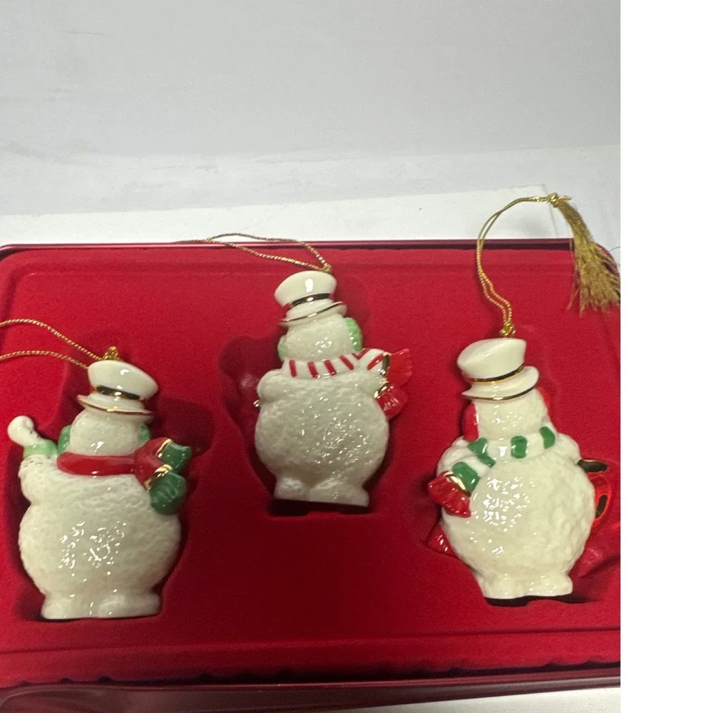 Lenox Ornament Set White NEW 2003 Musical Snowman 3pc Tin 6262950